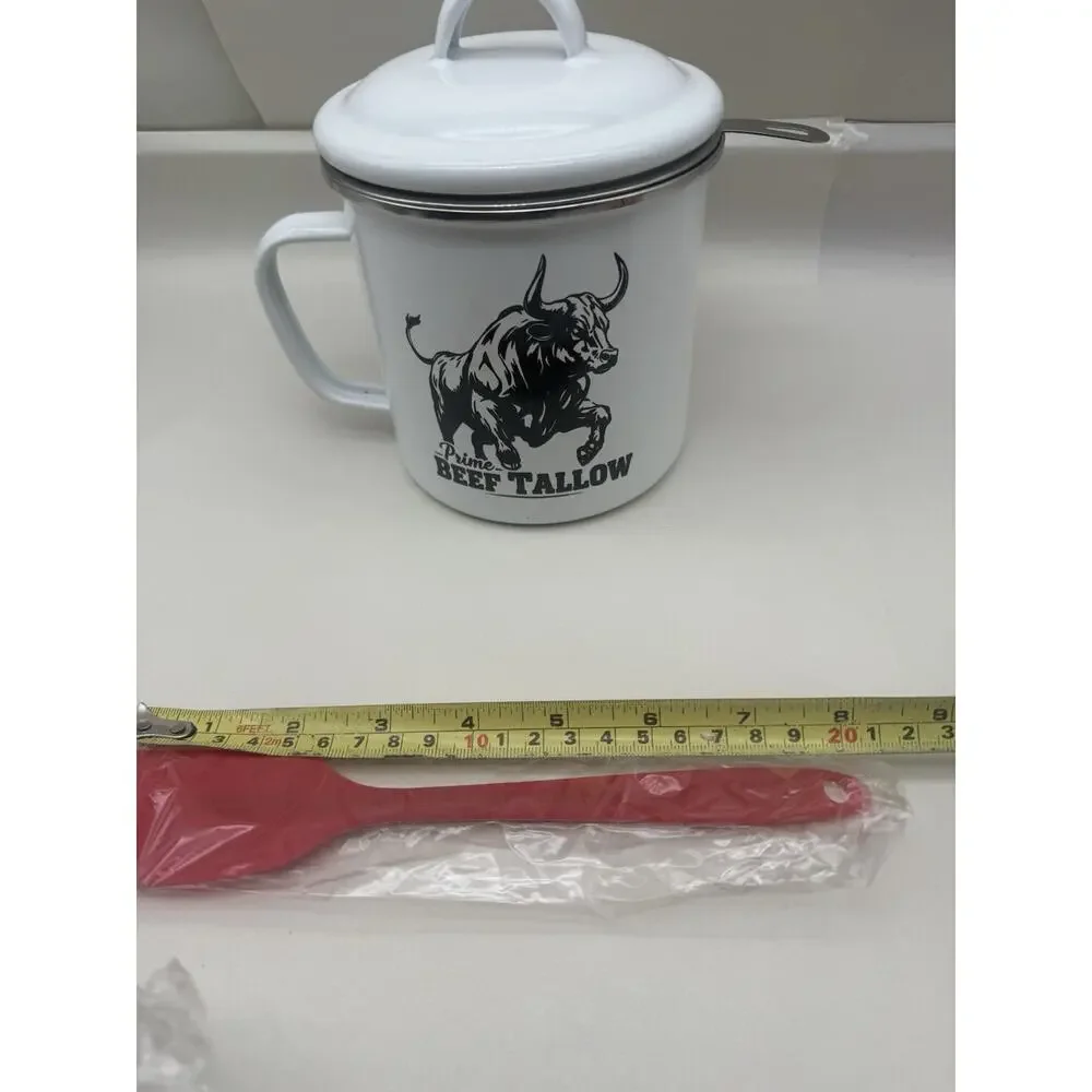 Beef Tallow Container w/strainer for Fat Storage – 40 floz – 1.1 L – Bacon *READ